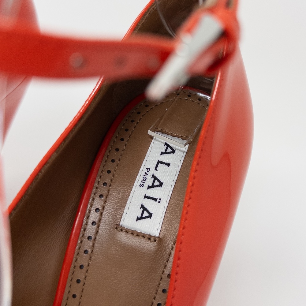 Alaia Shark Pump Red Orange Heels with Ankle Strap 39 EU 9 US - Picture 4 of 8